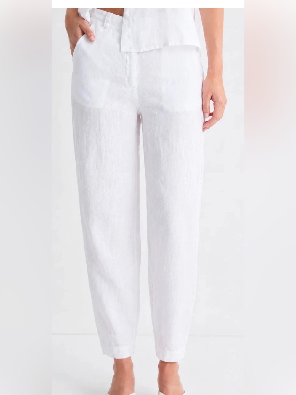 Mus & Bombon White Linen Straight-Leg Pants